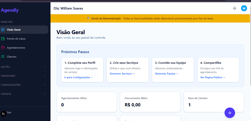 Dashboard Agendly - Visão Geral